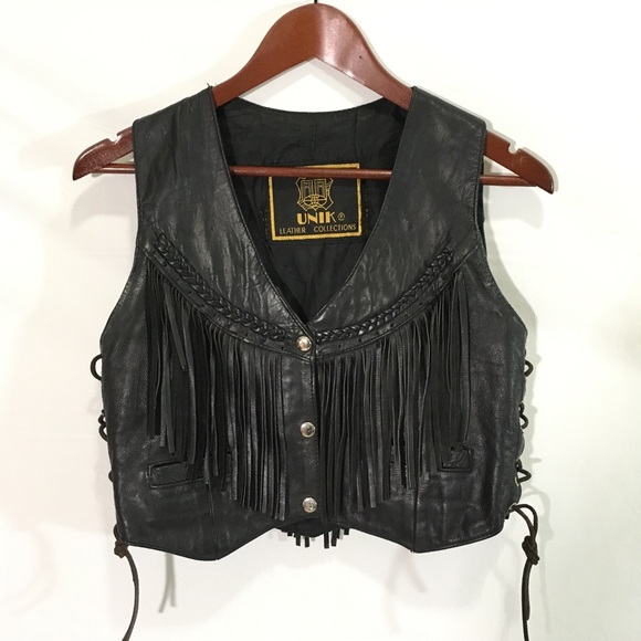 Unik Other - Unik leather vintage biker fringe leather vest